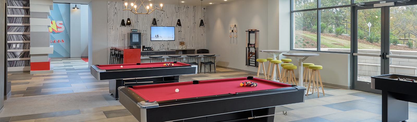 Resident lounge featuring two pool tables