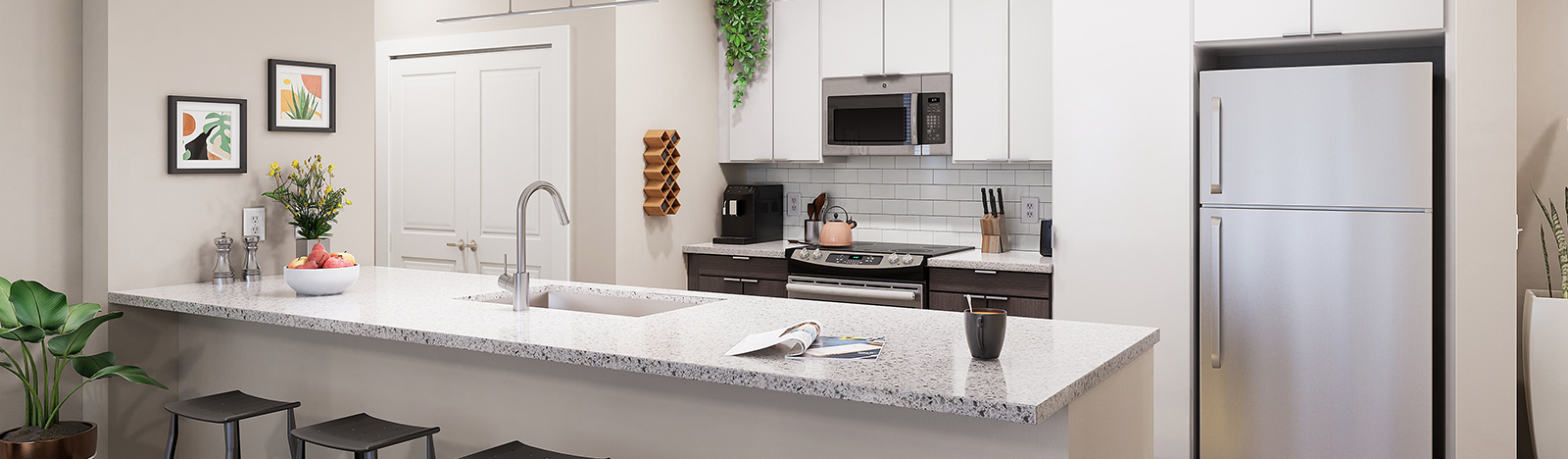 Apartment kitchen with bar seating