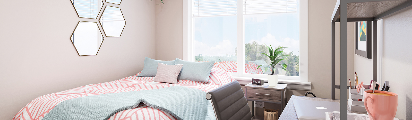 Furnished apartment bedroom with a twin bed